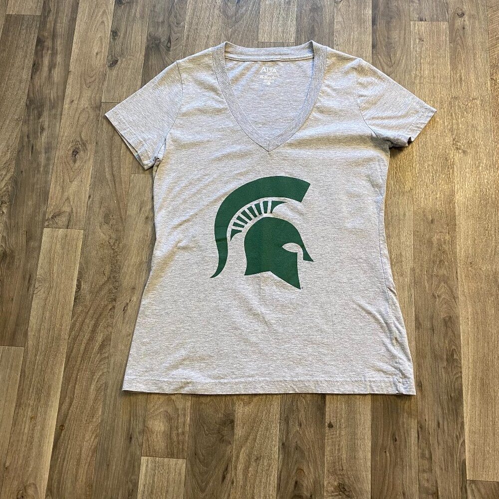 Michigan State Gray V-Neck Tee Shirt Women's Large Alta Gracia